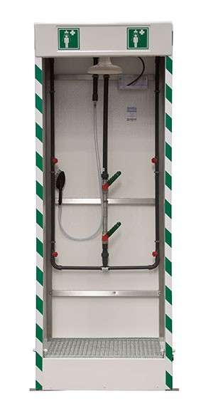 Emergency shower and decontamination shower cubicle