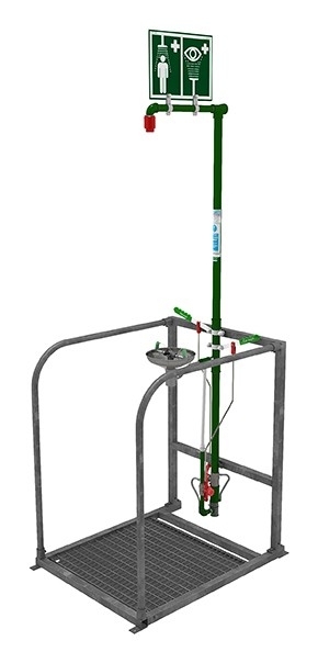 Zelfdrainerende nooddouche en oogdouche