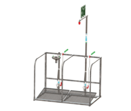 Selfdraining emergency shower with selfdraining stainless steel eyebath